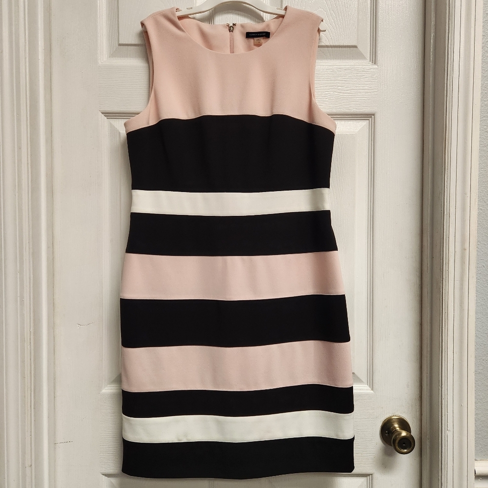 Tommy Hilfiger Colorblock Sheath Dress in Ballerina Pink, Black, and White.